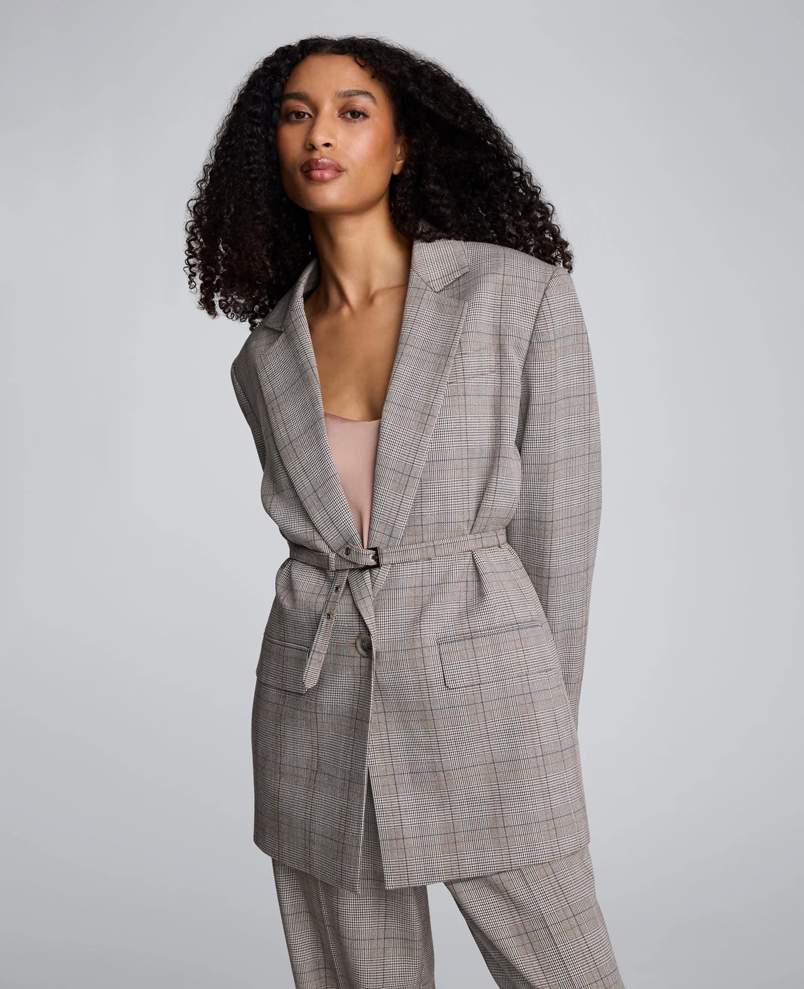 Plaid One Button Belted Jacket sold by Kenneth Cole