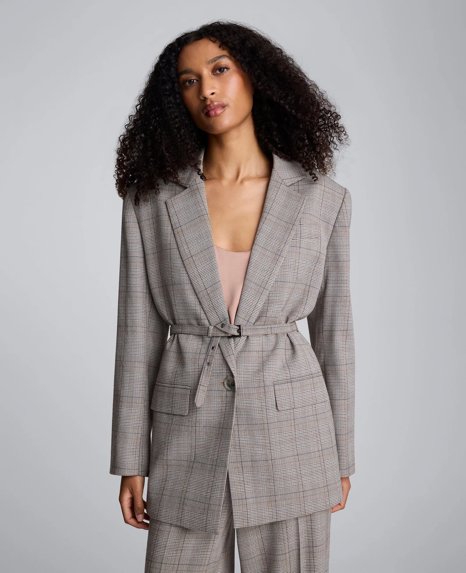 Plaid One Button Belted Jacket sold by Kenneth Cole product image thumbnail 3