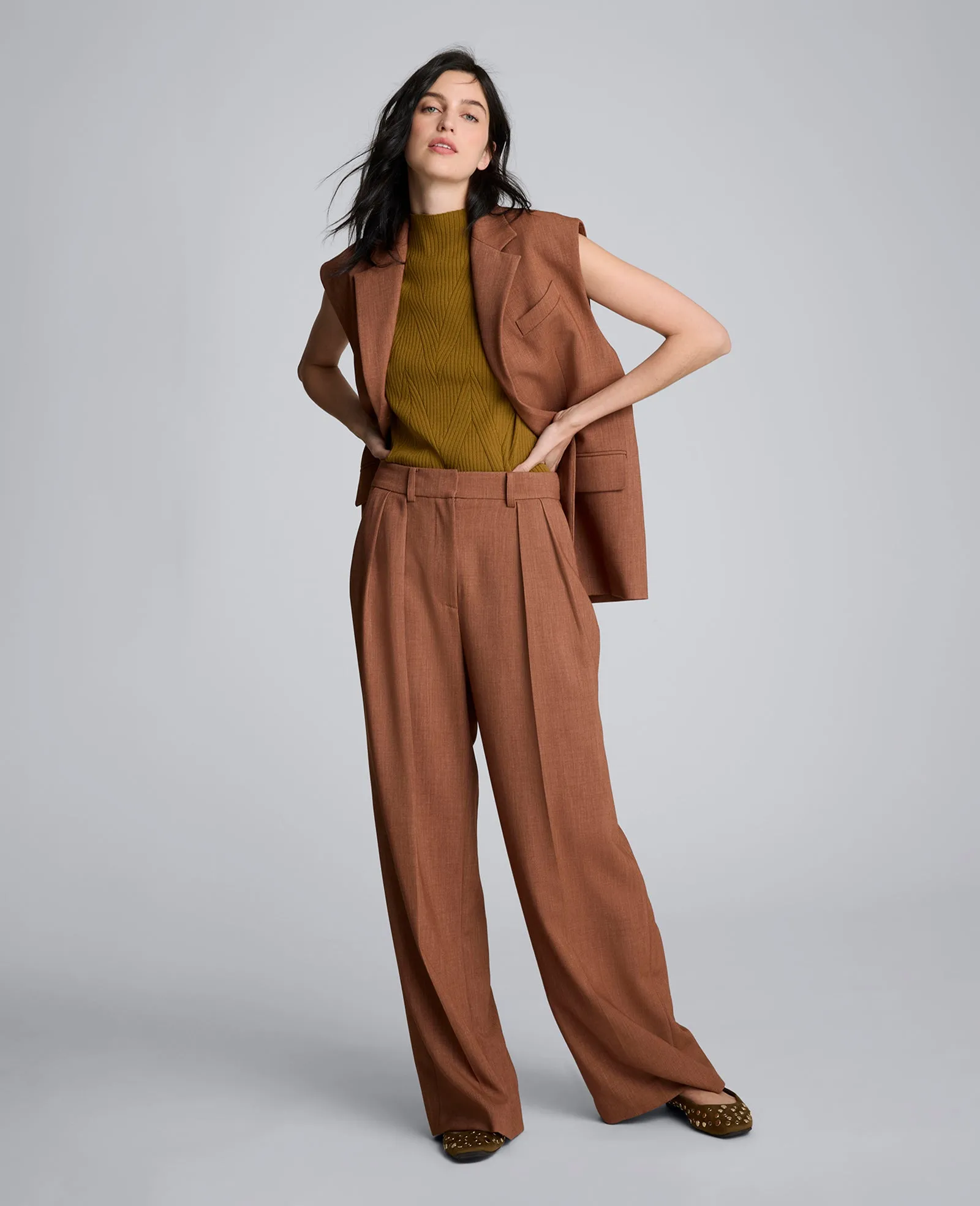 Melange High Rise Fly Front Double Pleat Wide Leg Pant sold by Kenneth Cole product image thumbnail 3