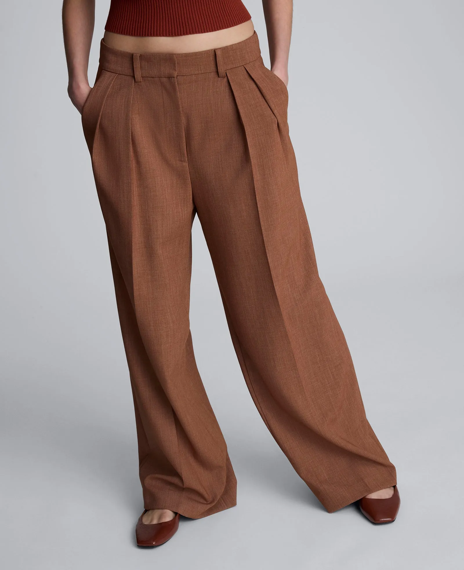 Melange High Rise Fly Front Double Pleat Wide Leg Pant sold by Kenneth Cole