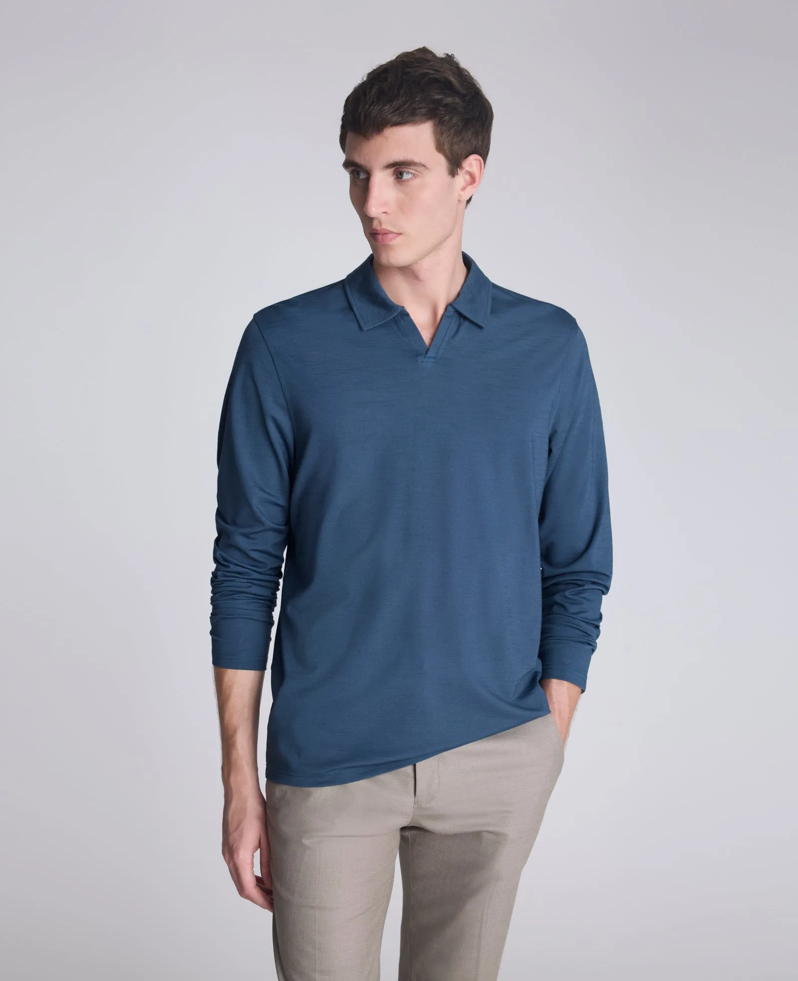 Performance Long Sleeve Johnny Collar Polo sold by Kenneth Cole