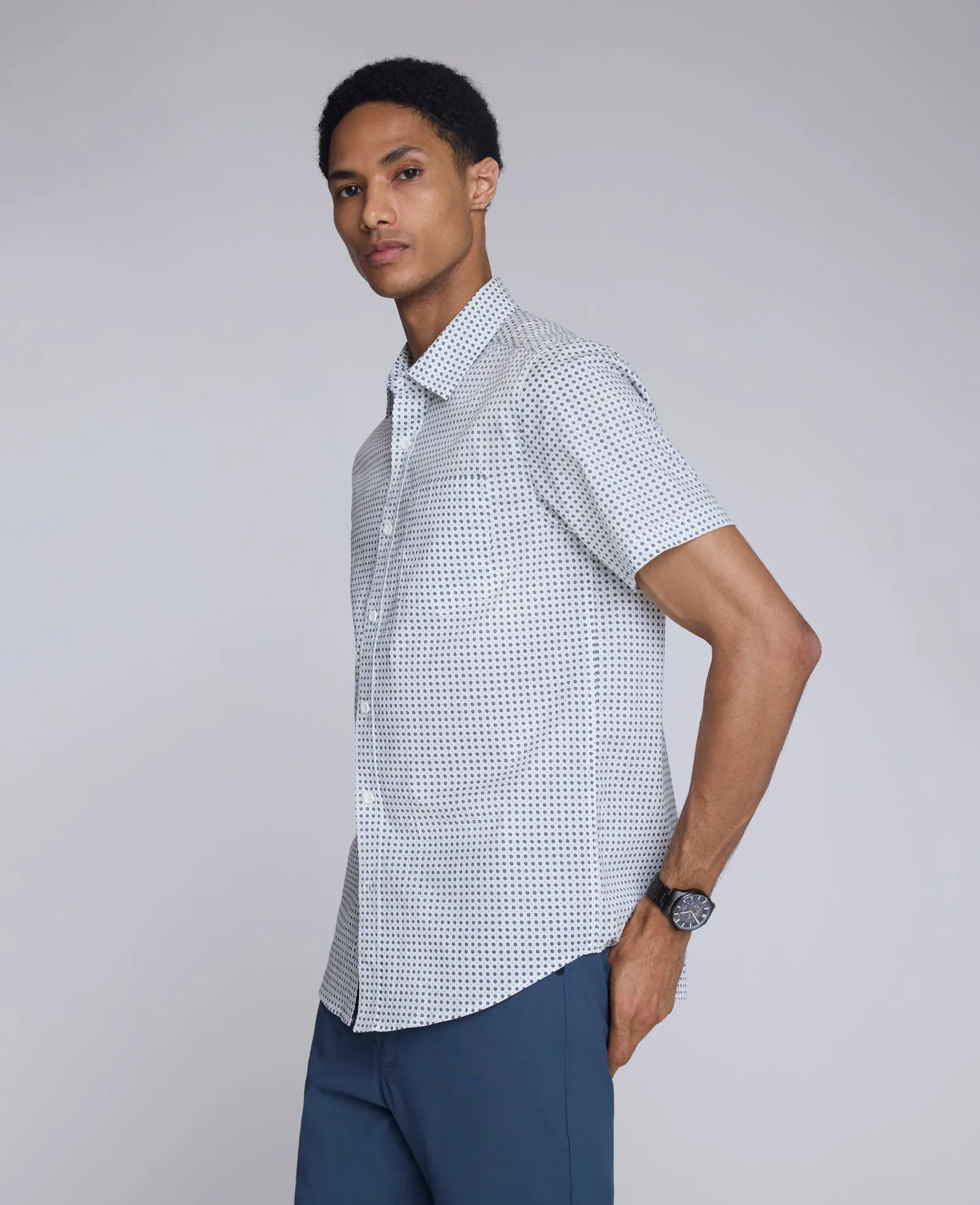 Printed Short Sleeve Pocket Button-Down Shirt sold by Kenneth Cole product image thumbnail 4