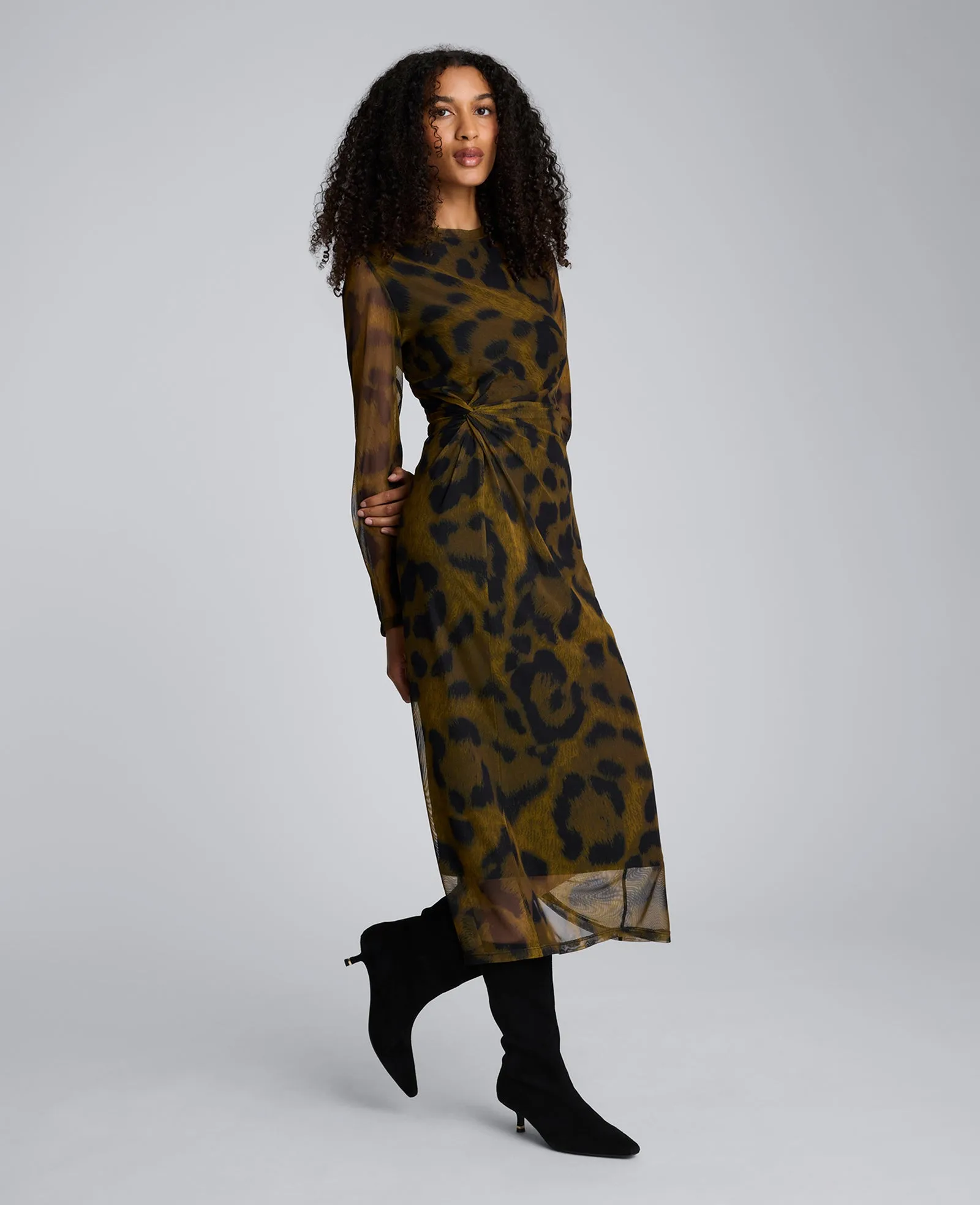 Printed Mesh Knot Front Long Sleeve Midi Dress sold by Kenneth Cole product image thumbnail 3