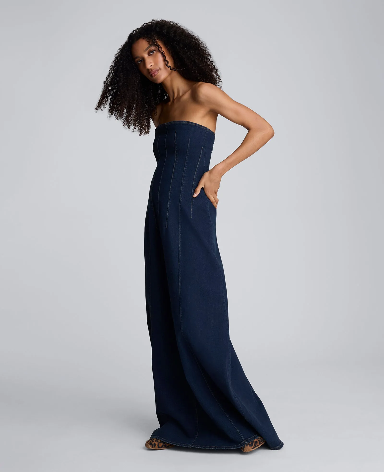 Strapless Denim Maxi Dress with Seaming sold by Kenneth Cole