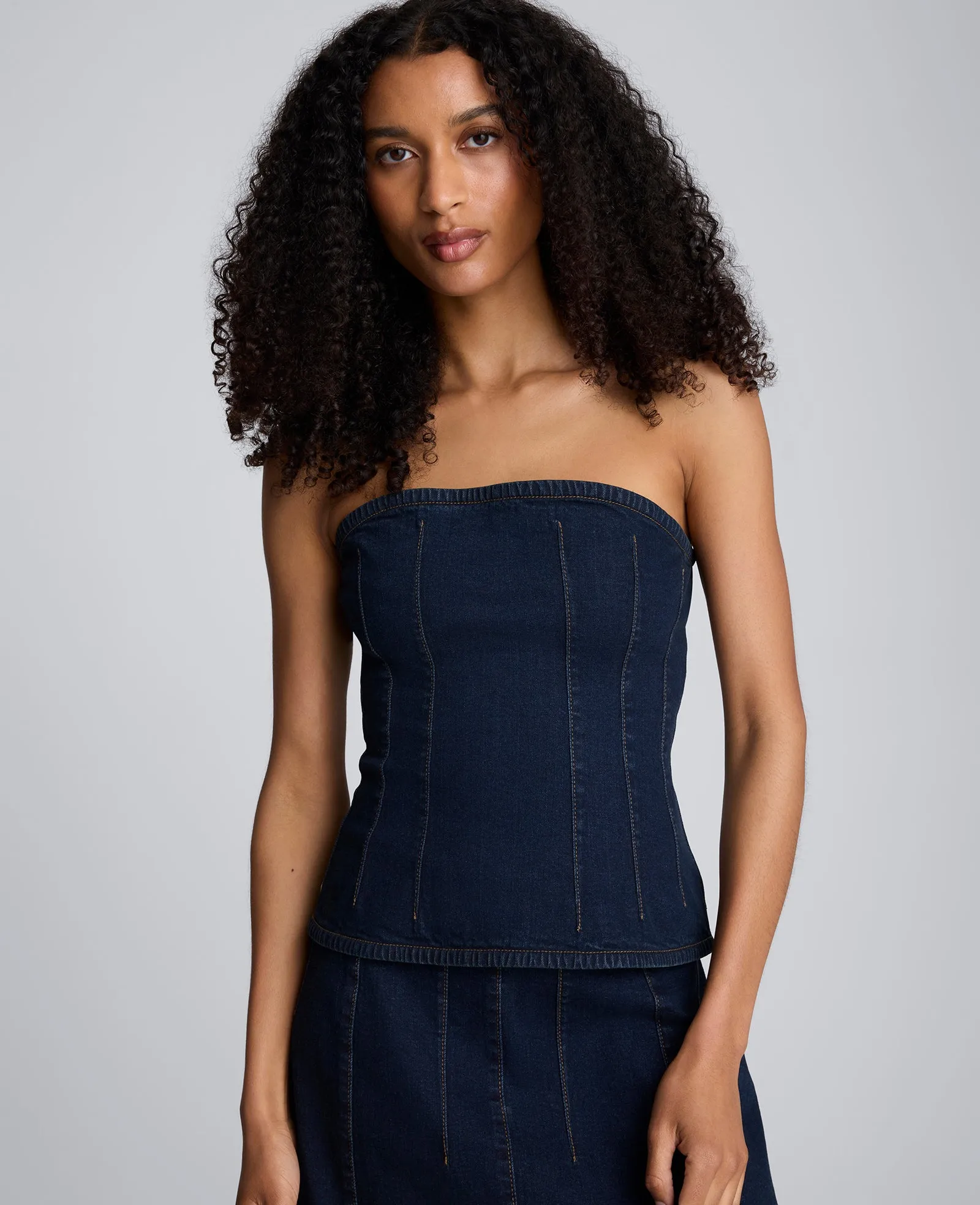 Denim Bustier Top with Smocking sold by Kenneth Cole