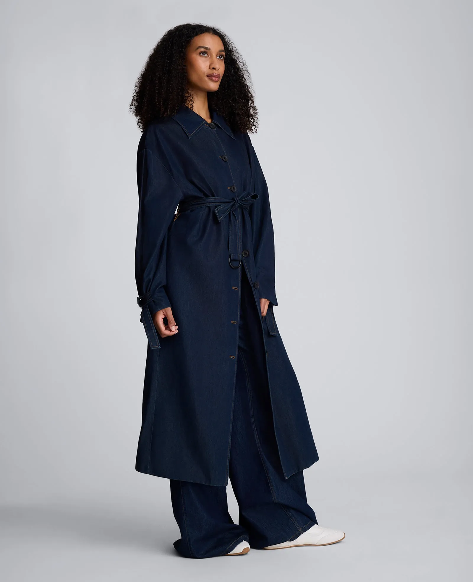 Drapey Denim Long Belted Trench sold by Kenneth Cole product image thumbnail 2