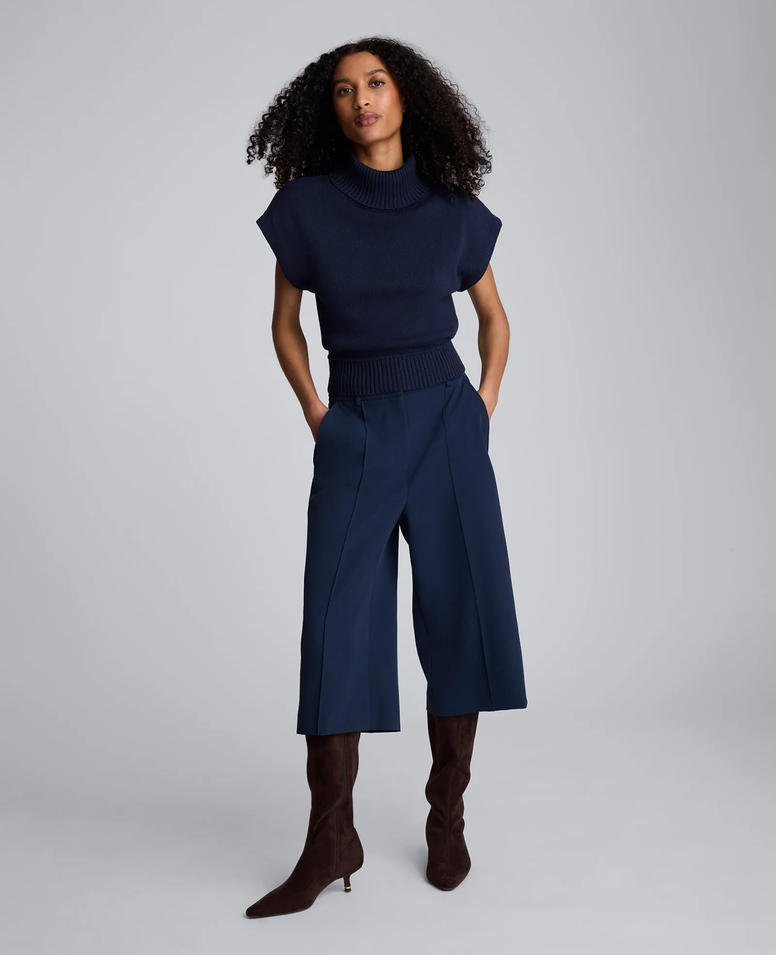 Luxe Twill Fly Front High Rise Pintuck Culotte sold by Kenneth Cole