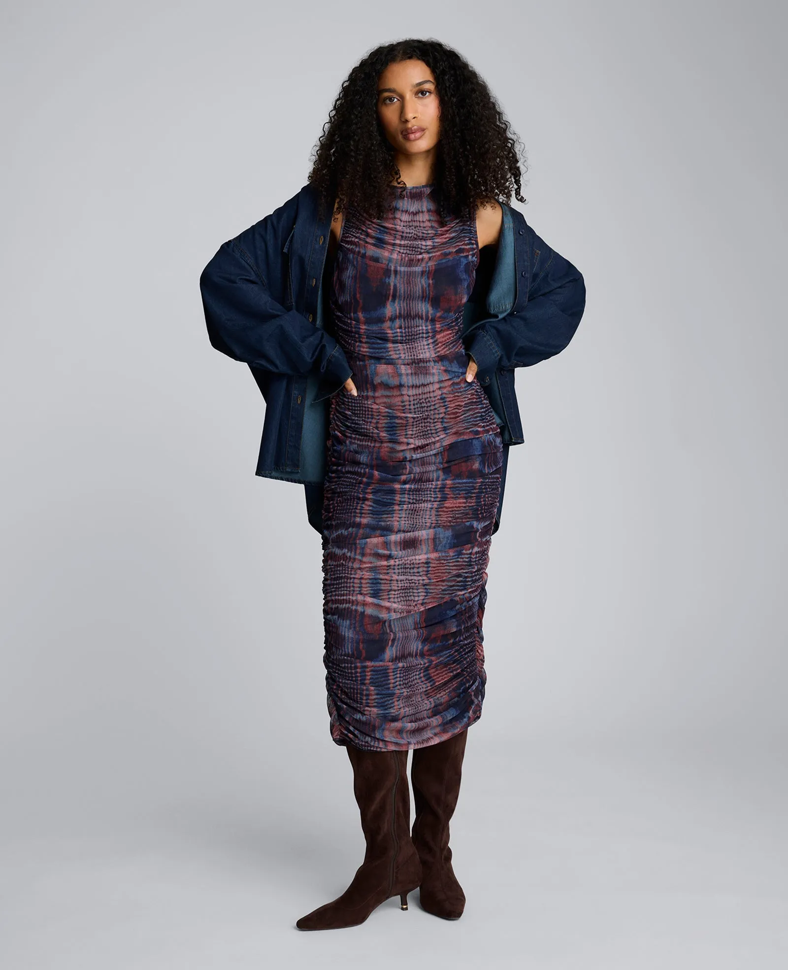 Printed Mesh Fully Ruched Modern Midi Dress sold by Kenneth Cole product image thumbnail 5