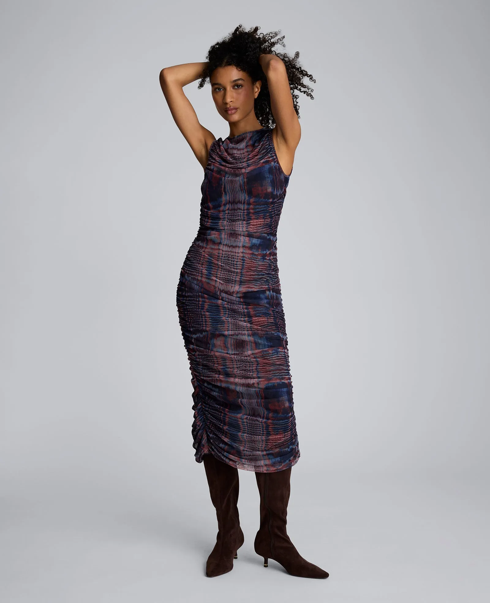Printed Mesh Fully Ruched Modern Midi Dress sold by Kenneth Cole product image thumbnail 3