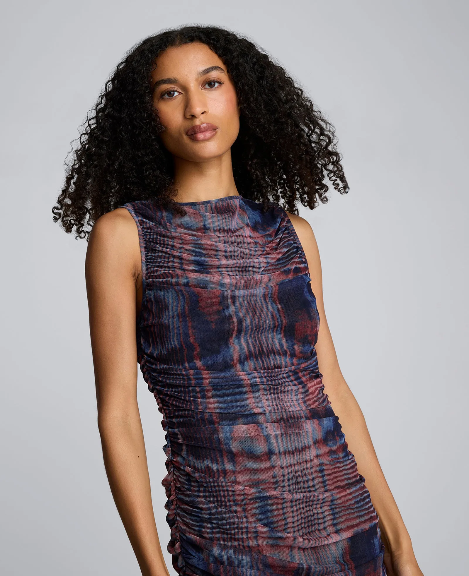 Printed Mesh Fully Ruched Modern Midi Dress sold by Kenneth Cole product image thumbnail 2