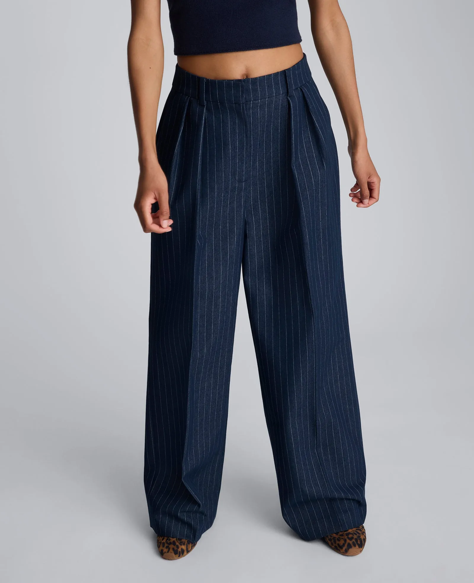 Pinstripe High Rise Fly Front Double Pleat Wide Leg sold by Kenneth Cole product image thumbnail 4