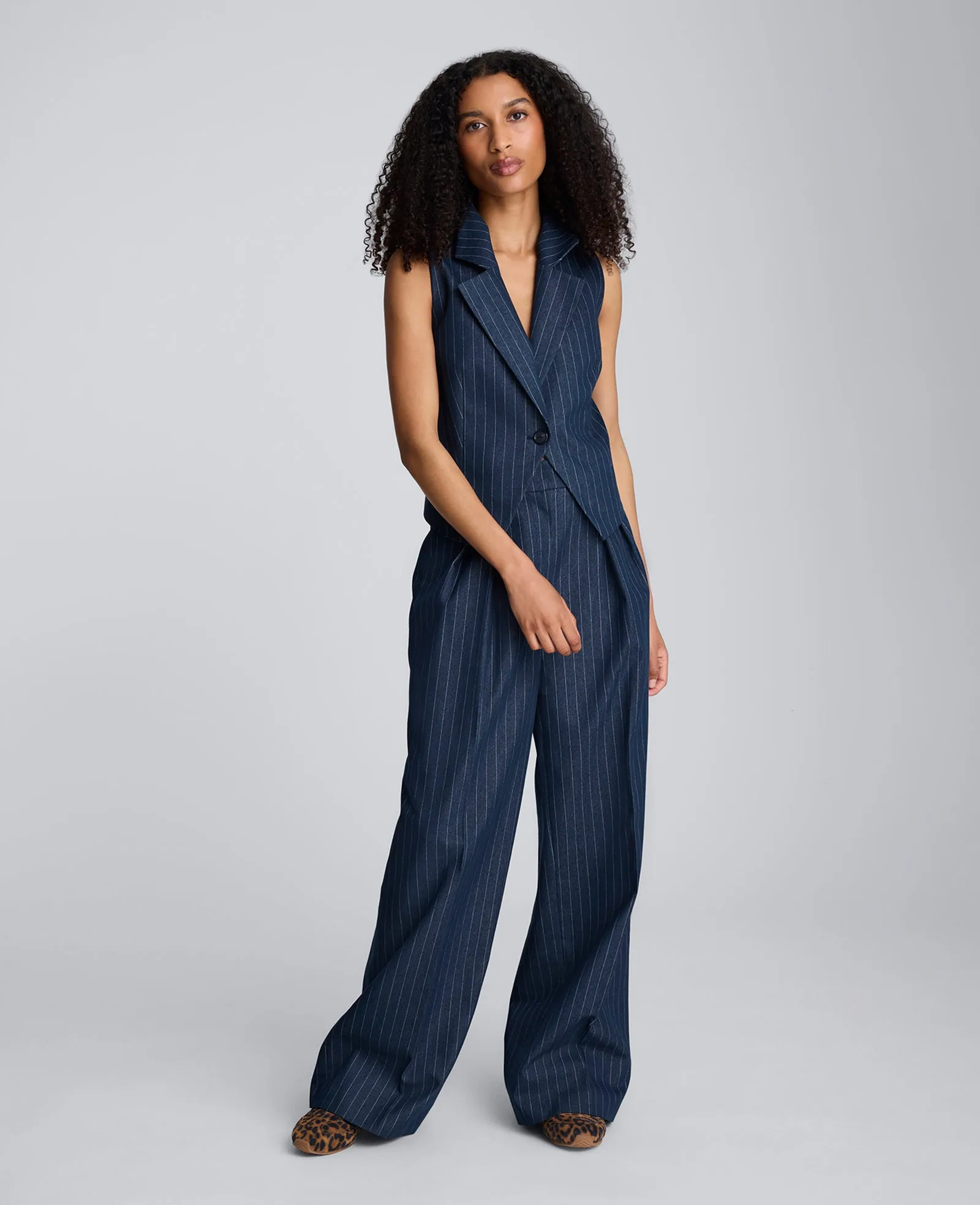 Pinstripe High Rise Fly Front Double Pleat Wide Leg sold by Kenneth Cole product image thumbnail 3