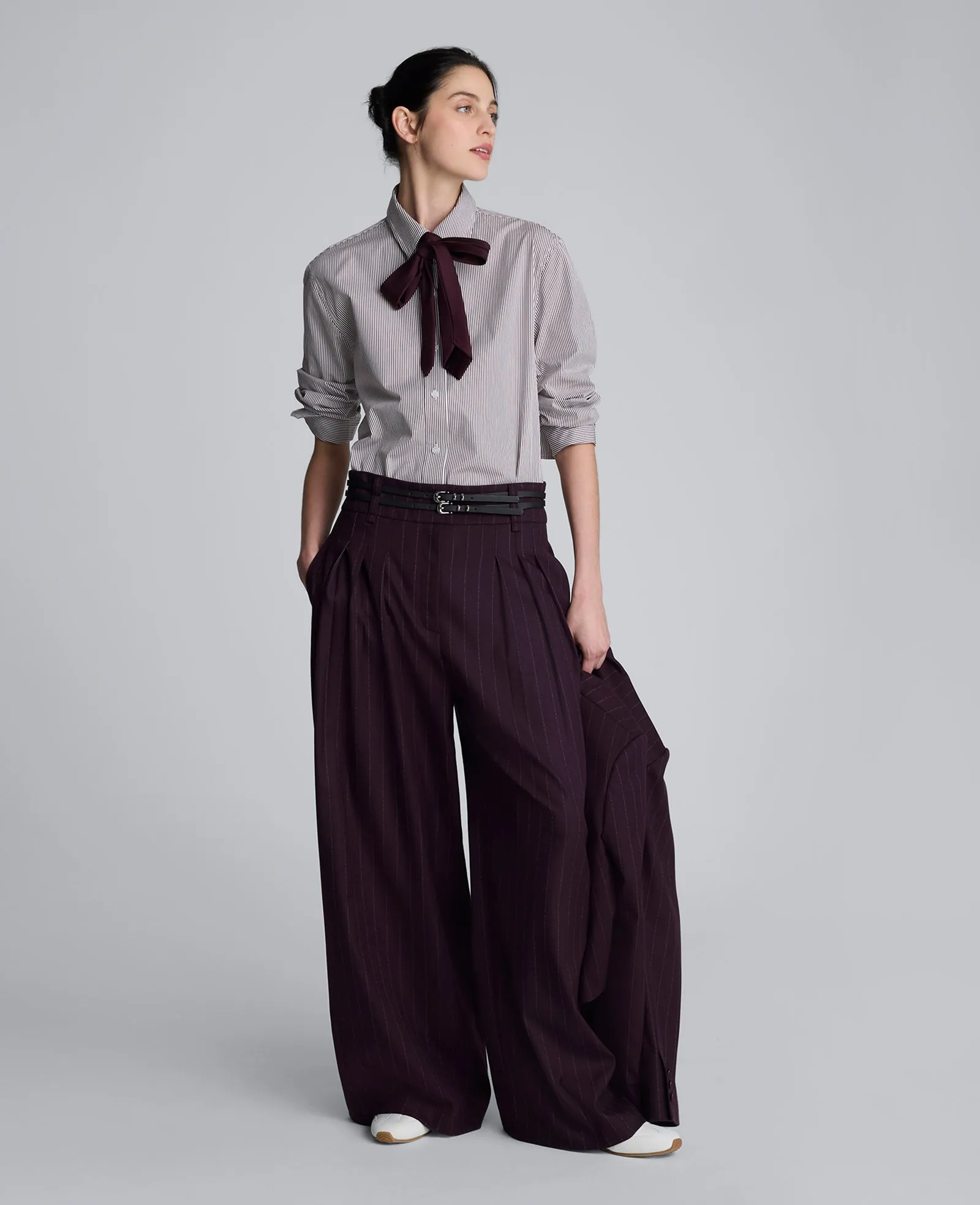 Pinstripe Wide Leg Double Belted Pant sold by Kenneth Cole product image thumbnail 3