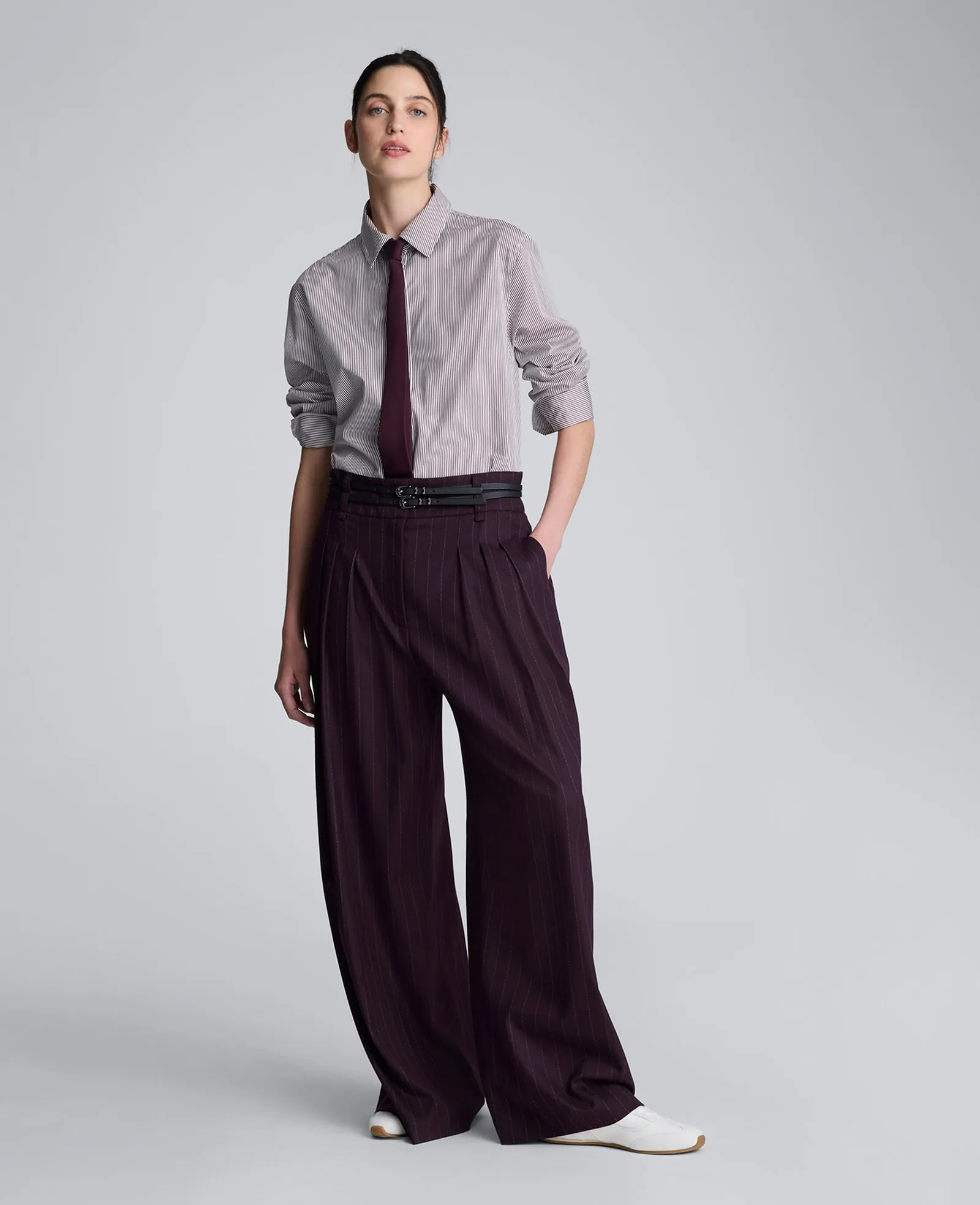 Pinstripe Wide Leg Double Belted Pant sold by Kenneth Cole product image thumbnail 4