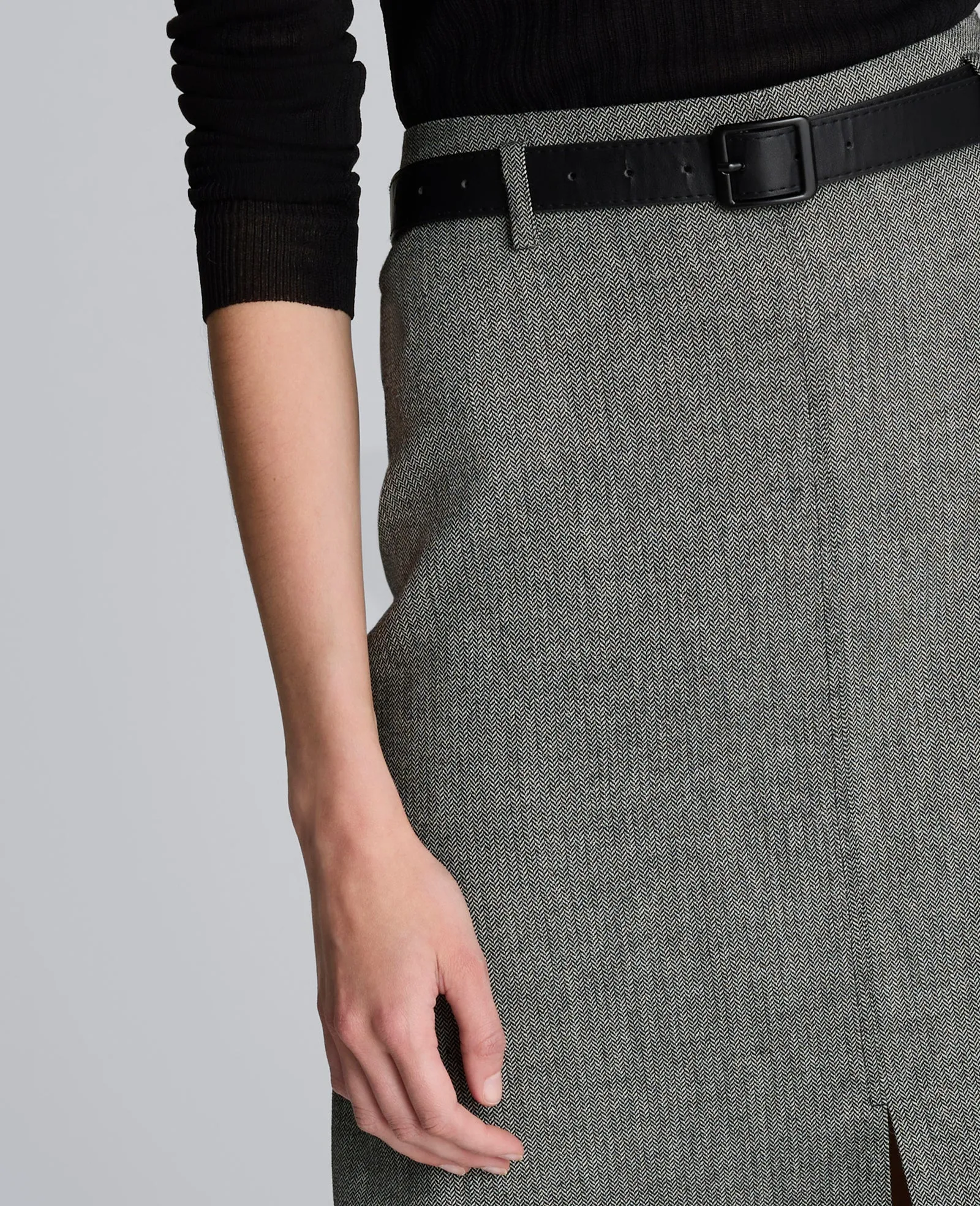 Herringbone Slit Front Belted Midi Skirt sold by Kenneth Cole product image thumbnail 5