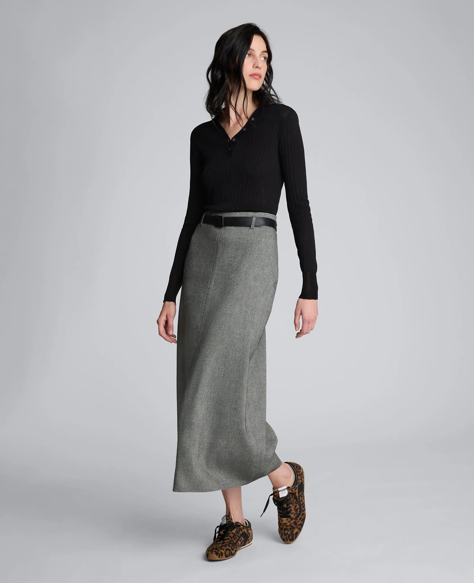 Herringbone Slit Front Belted Midi Skirt sold by Kenneth Cole product image thumbnail 4