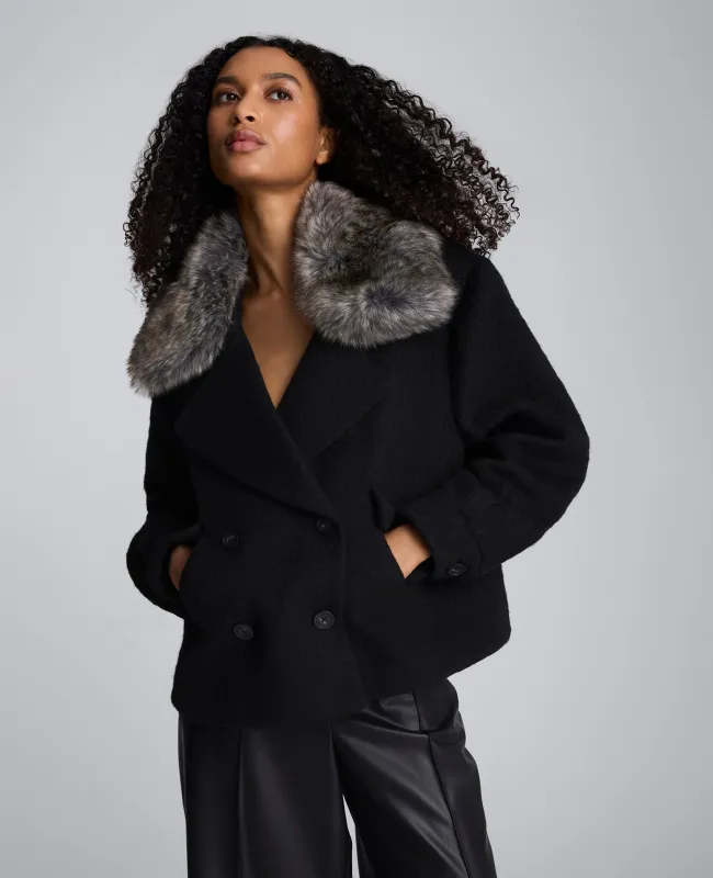 Brushed Wool Removeable Faux Fur Collar Cropped Peacoat sold by Kenneth Cole