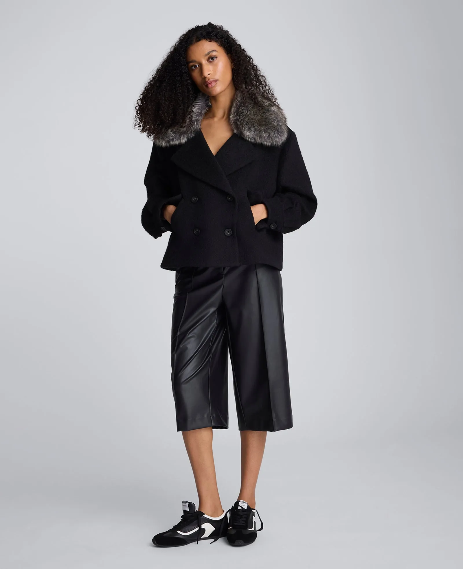 Brushed Wool Removeable Faux Fur Collar Cropped Peacoat sold by Kenneth Cole product image thumbnail 4