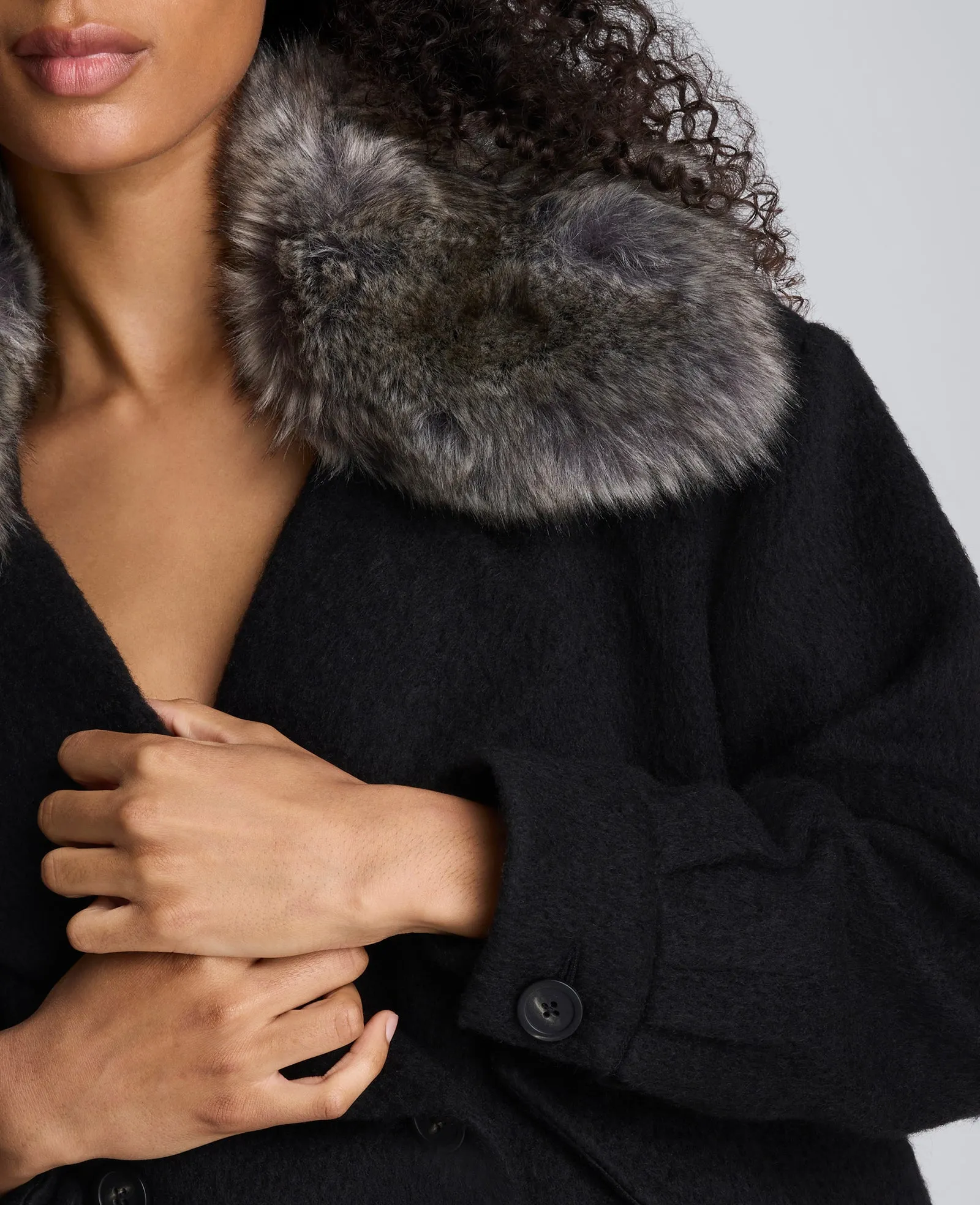 Brushed Wool Removeable Faux Fur Collar Cropped Peacoat sold by Kenneth Cole product image thumbnail 5