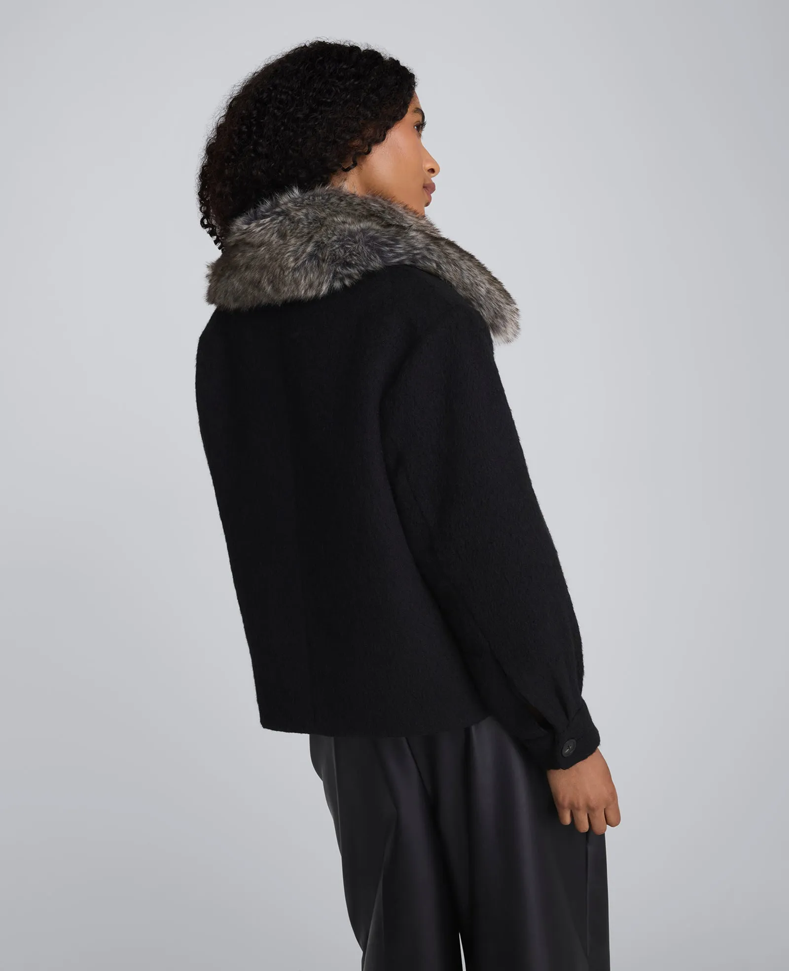 Brushed Wool Removeable Faux Fur Collar Cropped Peacoat sold by Kenneth Cole product image thumbnail 3