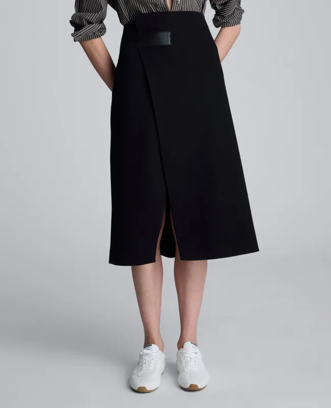 Boiled Wool Asymmetrical Slit Midi Skirt sold by Kenneth Cole