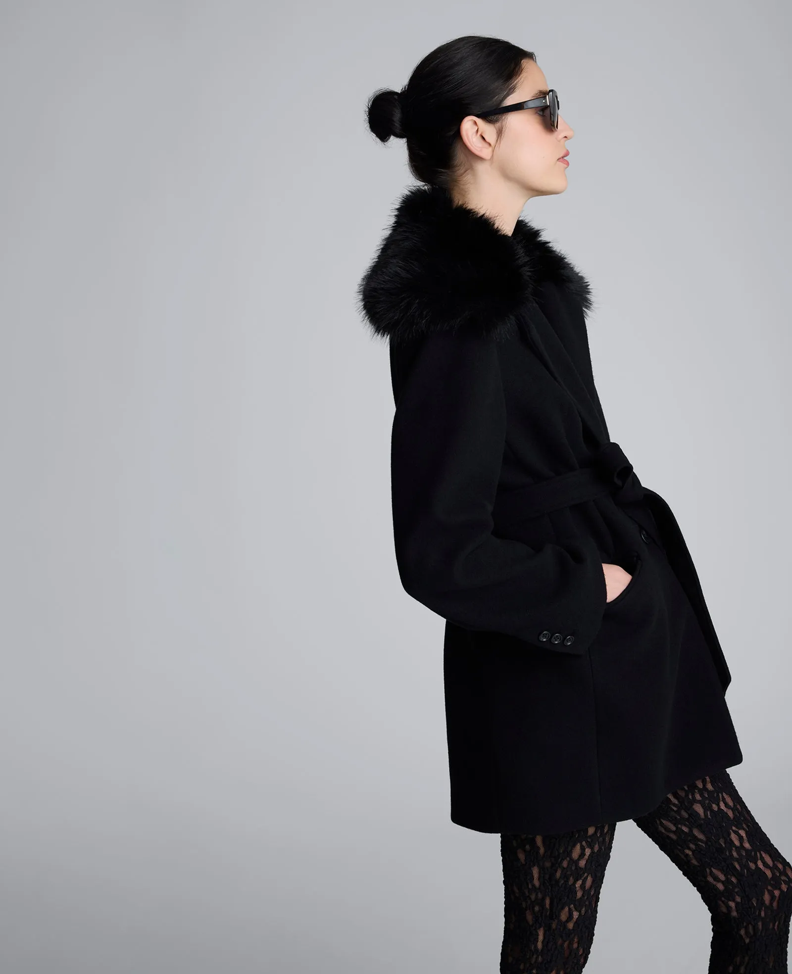 Belted Jacket With Faux Fur Collar sold by Kenneth Cole product image thumbnail 4