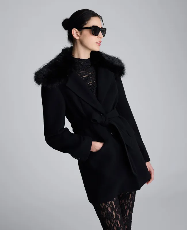 Belted Jacket With Faux Fur Collar made by Kenneth Cole