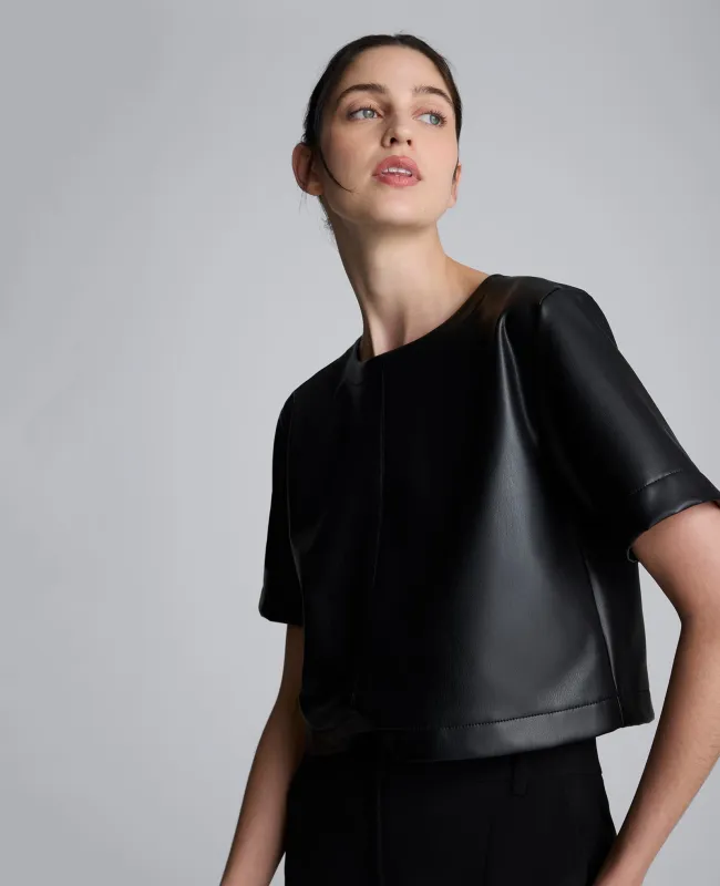 Faux Leather Short Sleeve Cropped Tee sold by Kenneth Cole