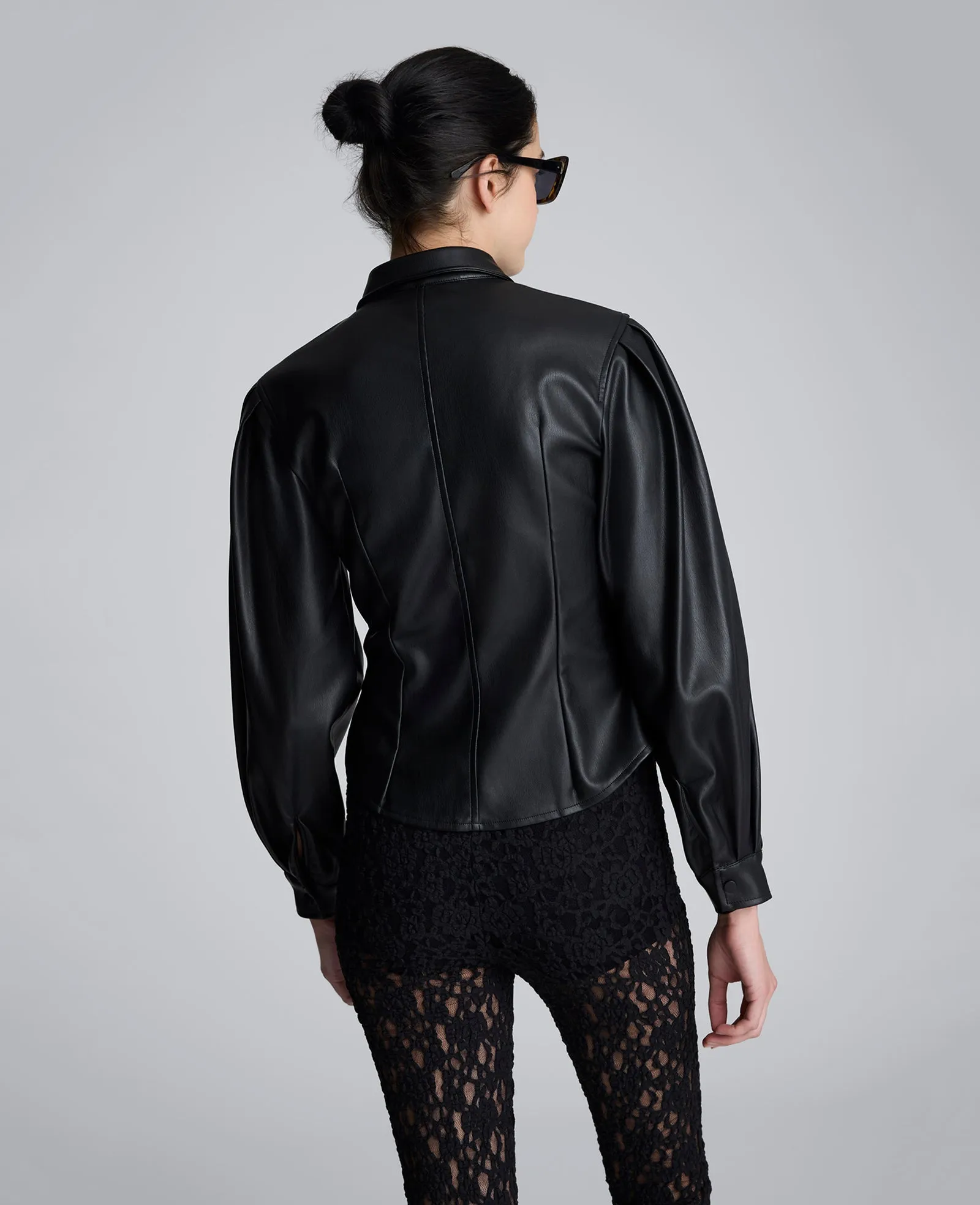 Faux Leather Snap Front Pleated Long Sleeve Fitted Shirt sold by Kenneth Cole product image thumbnail 2