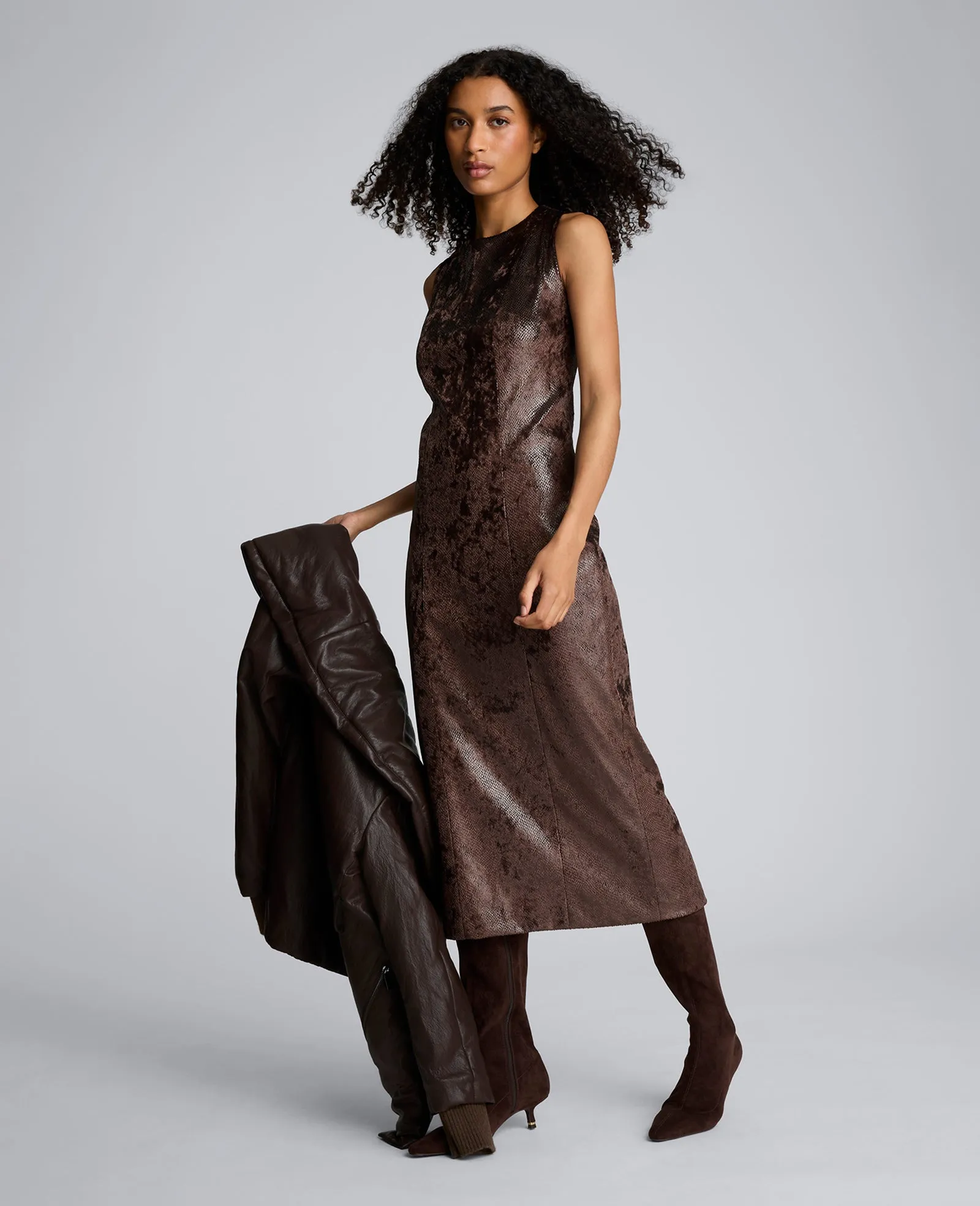 Snake Skin Textured Velvet Crew Neck Sheath Midi Dress sold by Kenneth Cole product image thumbnail 2