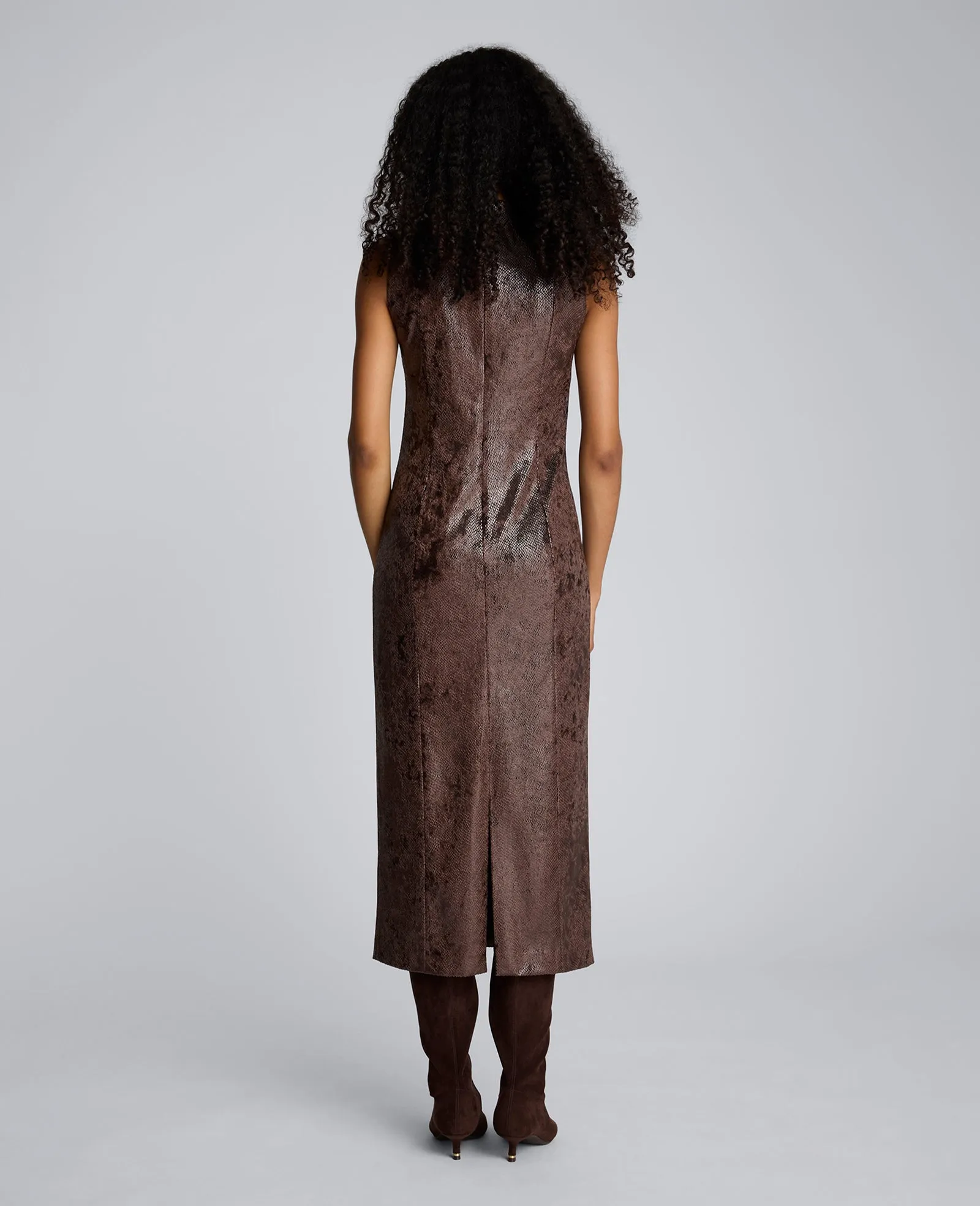 Snake Skin Textured Velvet Crew Neck Sheath Midi Dress sold by Kenneth Cole product image thumbnail 4