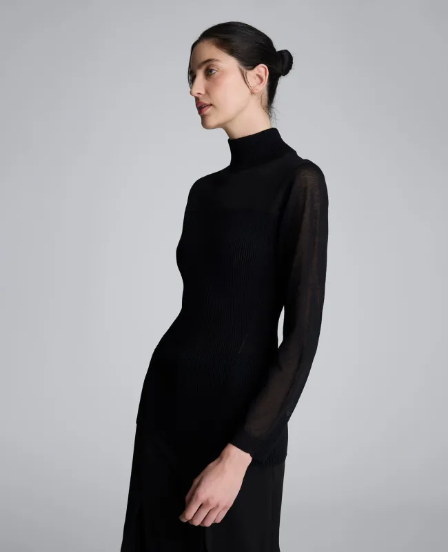 Long Sleeve Mockneck Sweater with Sheer Placket sold by Kenneth Cole