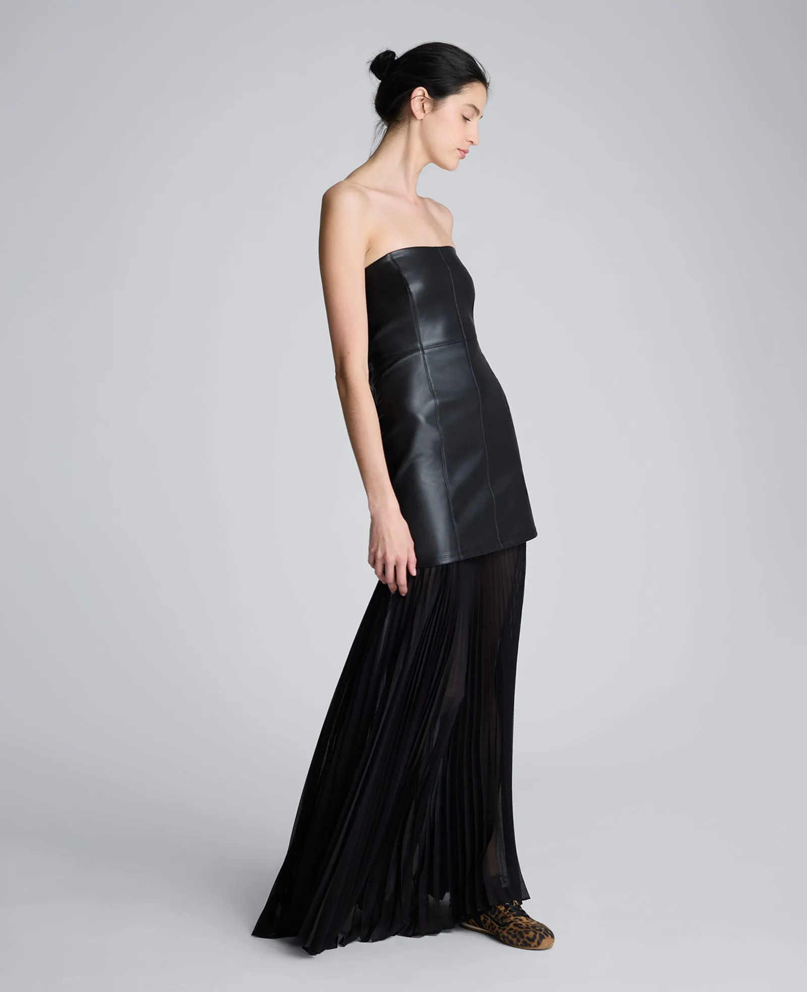 Faux Leather Mixed Media Pleated Maxi Dress sold by Kenneth Cole product image thumbnail 4