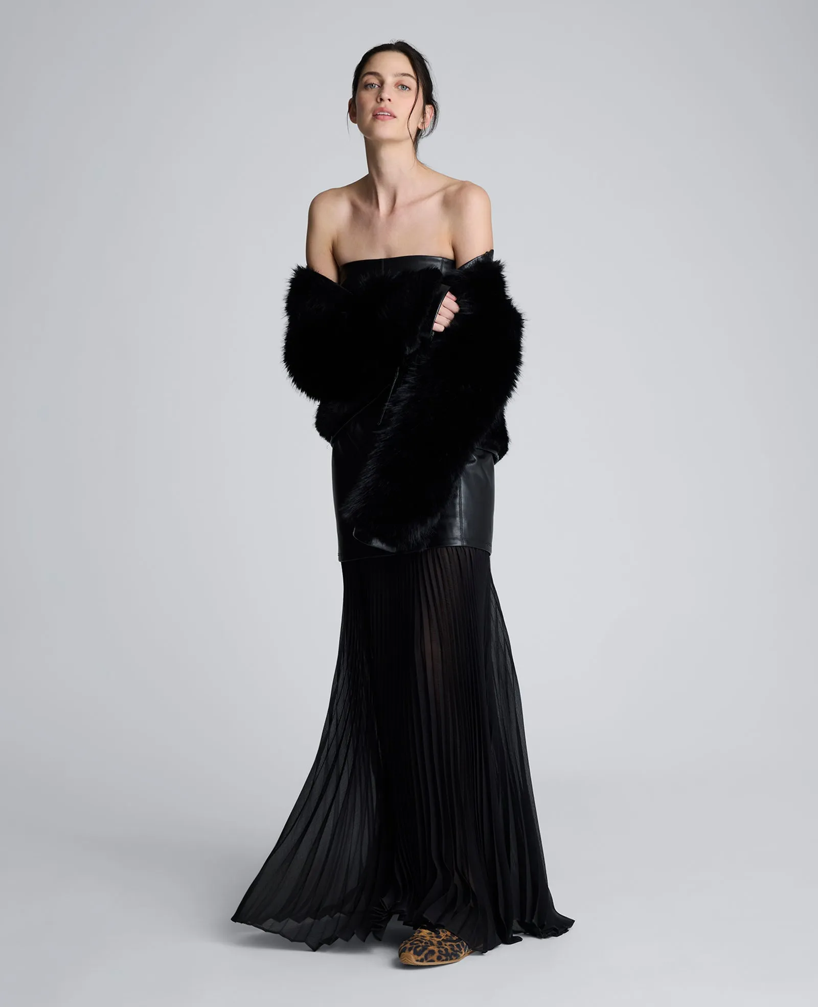 Faux Leather Mixed Media Pleated Maxi Dress sold by Kenneth Cole product image thumbnail 3