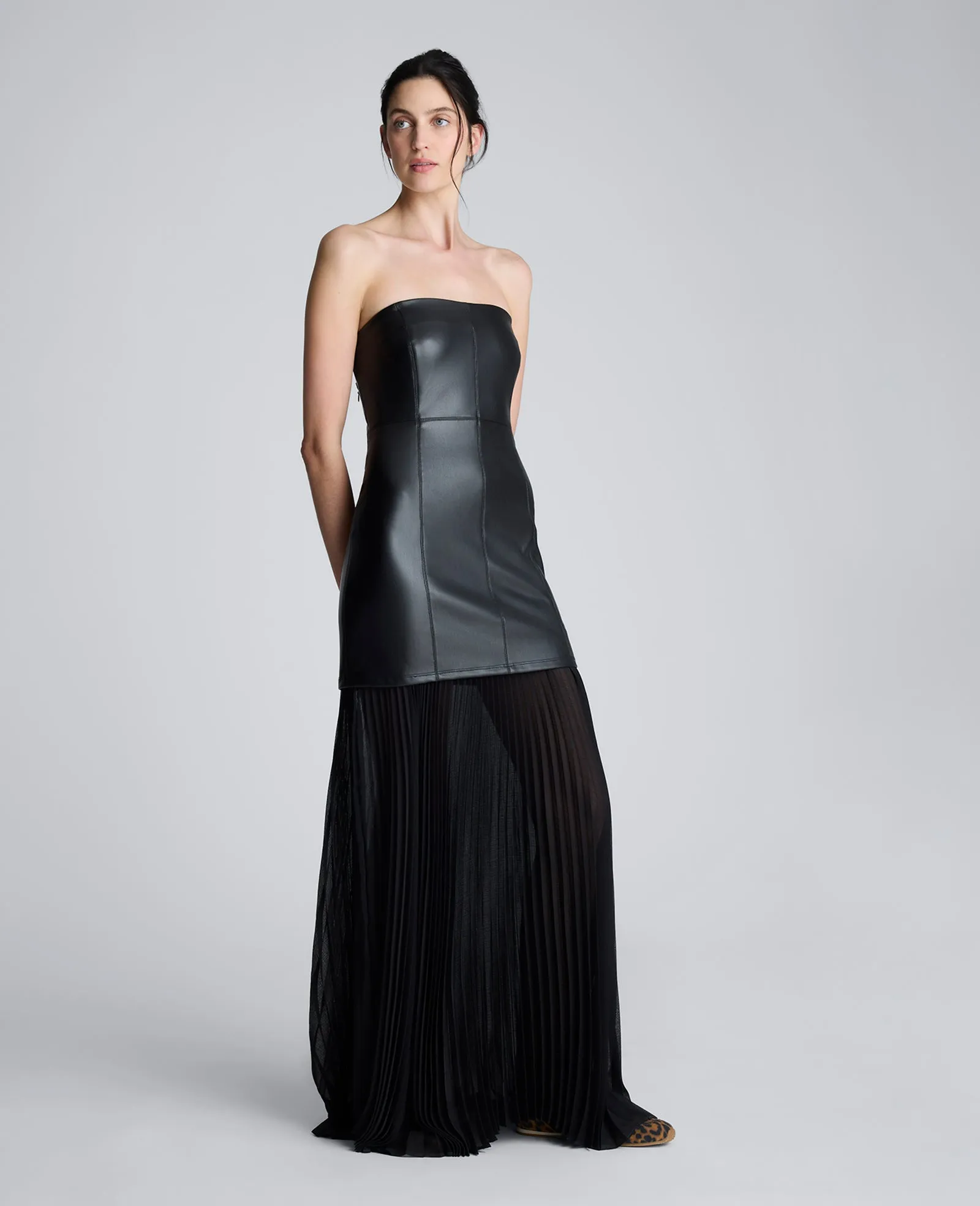 Faux Leather Mixed Media Pleated Maxi Dress sold by Kenneth Cole