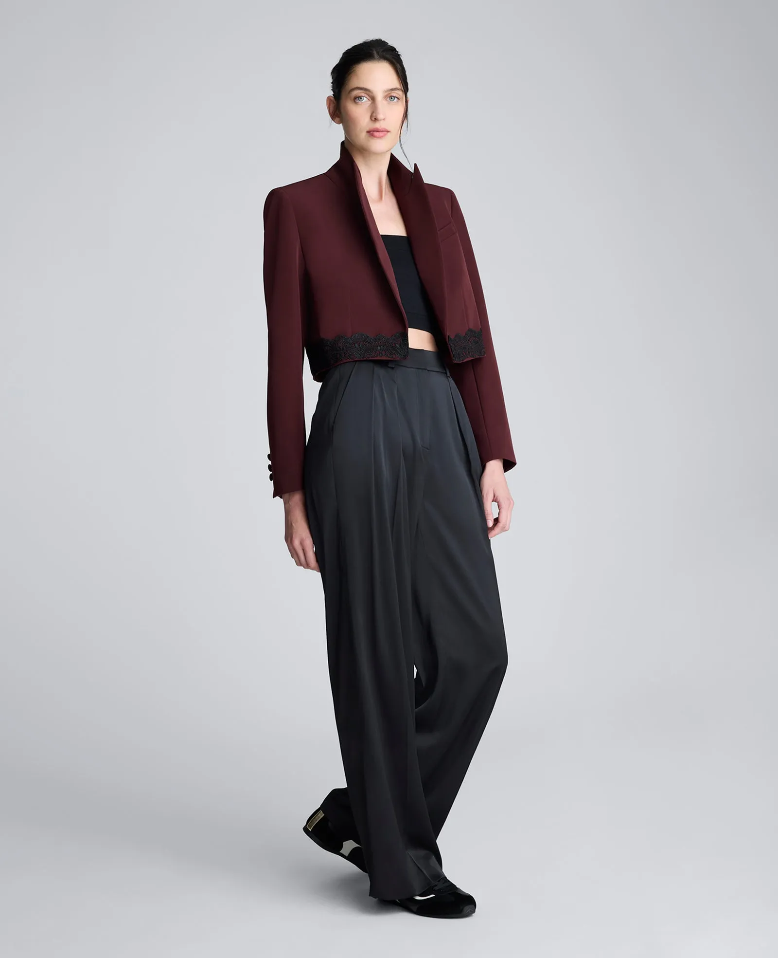 Luxe Twill Fitted Cropped Blazer With Lace Trim sold by Kenneth Cole