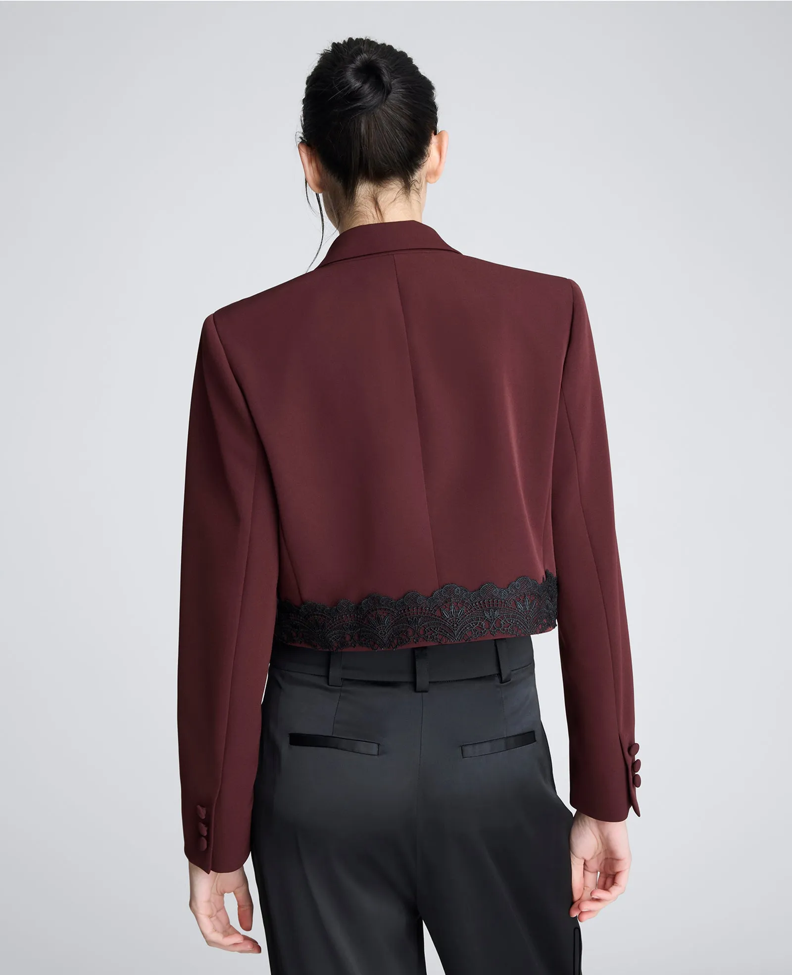 Luxe Twill Fitted Cropped Blazer With Lace Trim sold by Kenneth Cole product image thumbnail 3