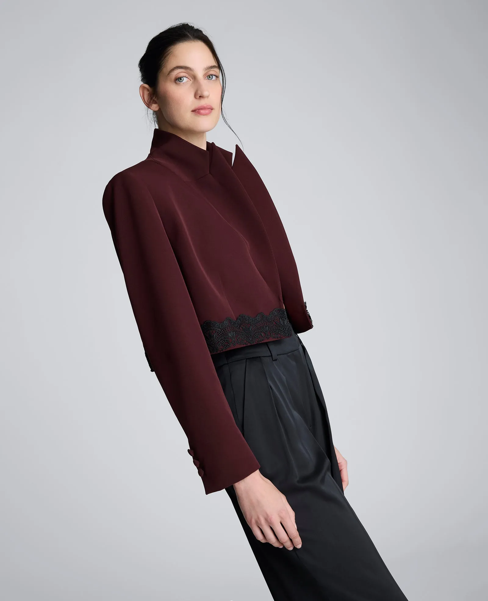 Luxe Twill Fitted Cropped Blazer With Lace Trim sold by Kenneth Cole product image thumbnail 2