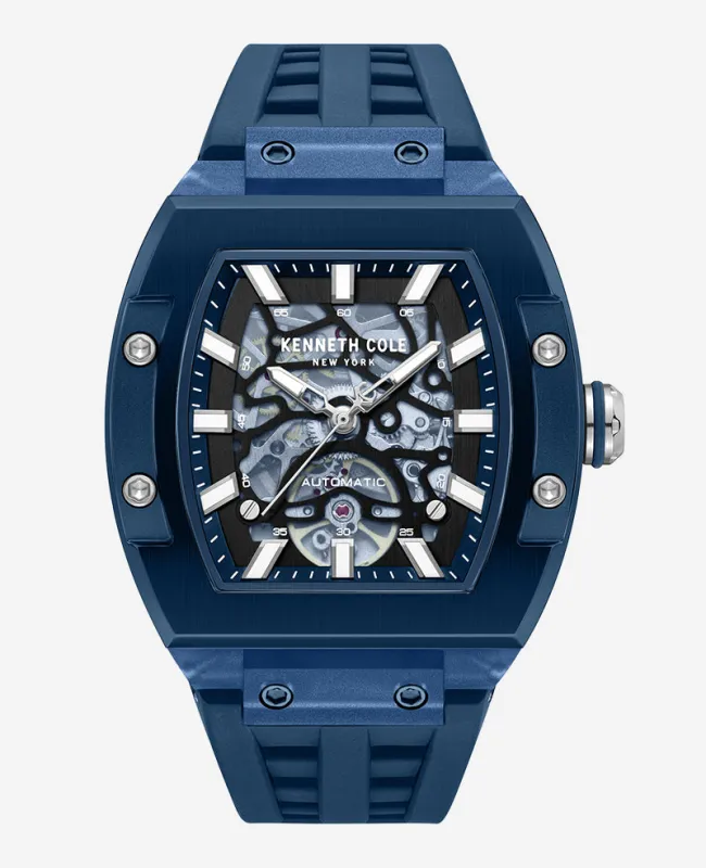 Skeleton Automatic Blue Silicone Strap Watch sold by Kenneth Cole