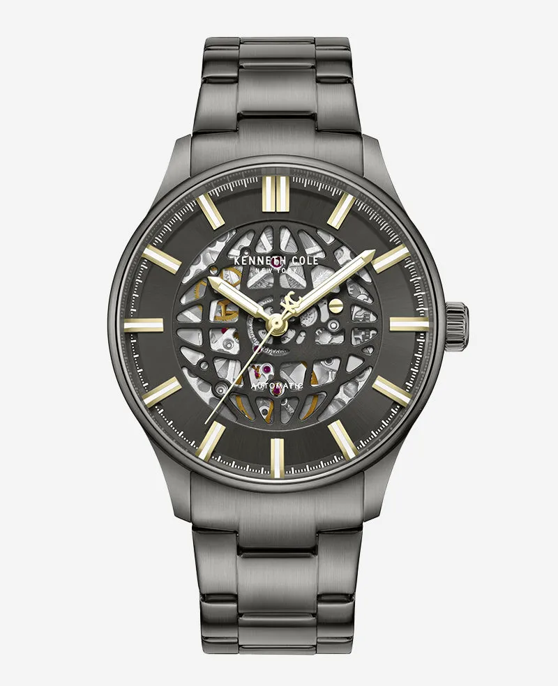 Skeleton Automatic Gun Metal Bracelet Watch sold by Kenneth Cole