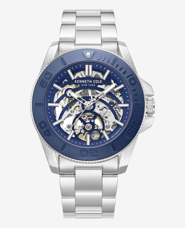 Skeleton Automatic Blue Contrast Dial Bracelet Watch sold by Kenneth Cole