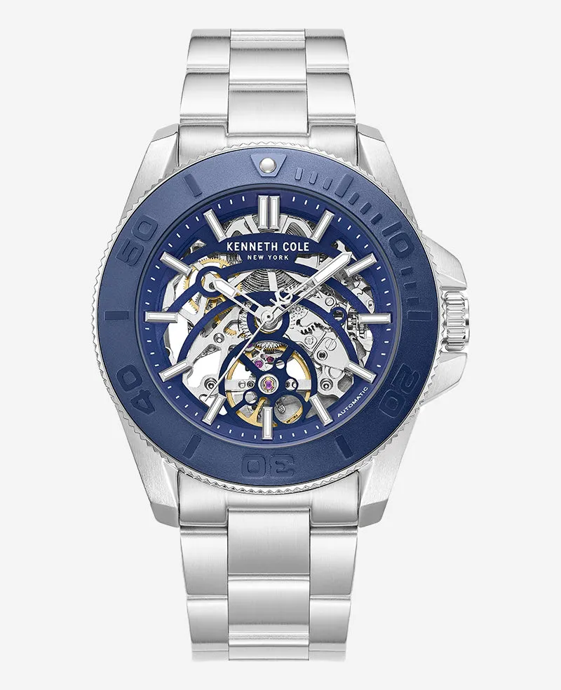 Skeleton Automatic Blue Contrast Dial Bracelet Watch sold by Kenneth Cole