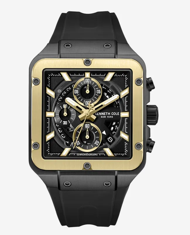 Skeleton Automatic Gold Tone Bezel Black Silicone Strap Watch sold by Kenneth Cole