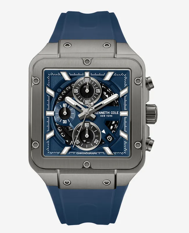 Skeleton Automatic Blue Silicone Strap Watch sold by Kenneth Cole