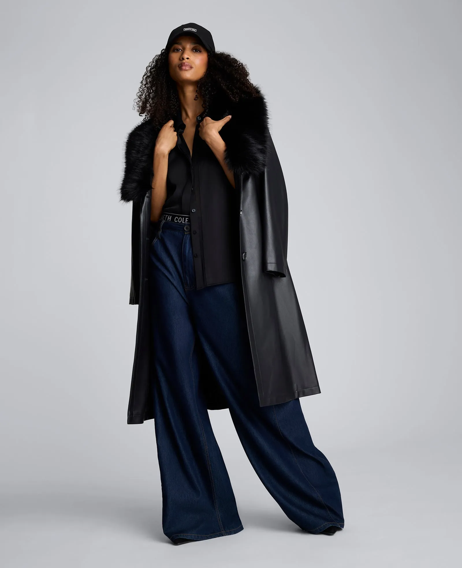 Belted Faux Leather Trench Coat with Faux Fur Collar sold by Kenneth Cole product image thumbnail 3