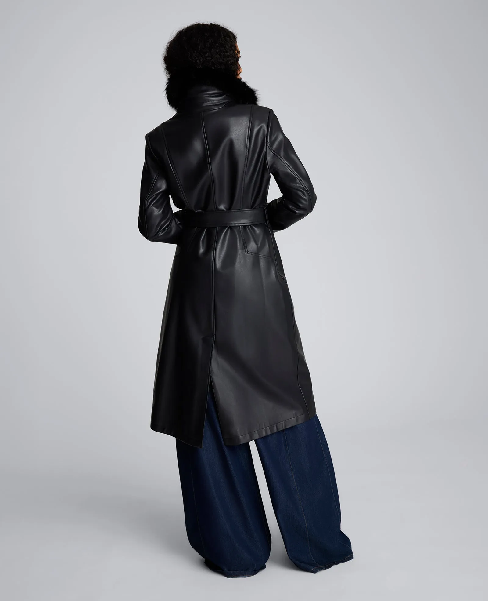 Belted Faux Leather Trench Coat with Faux Fur Collar sold by Kenneth Cole product image thumbnail 2