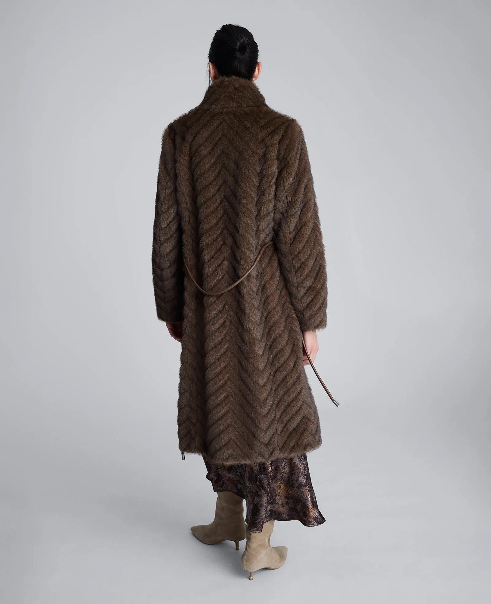 Grooved Faux Fur Coat with Tie Belt sold by Kenneth Cole product image thumbnail 2