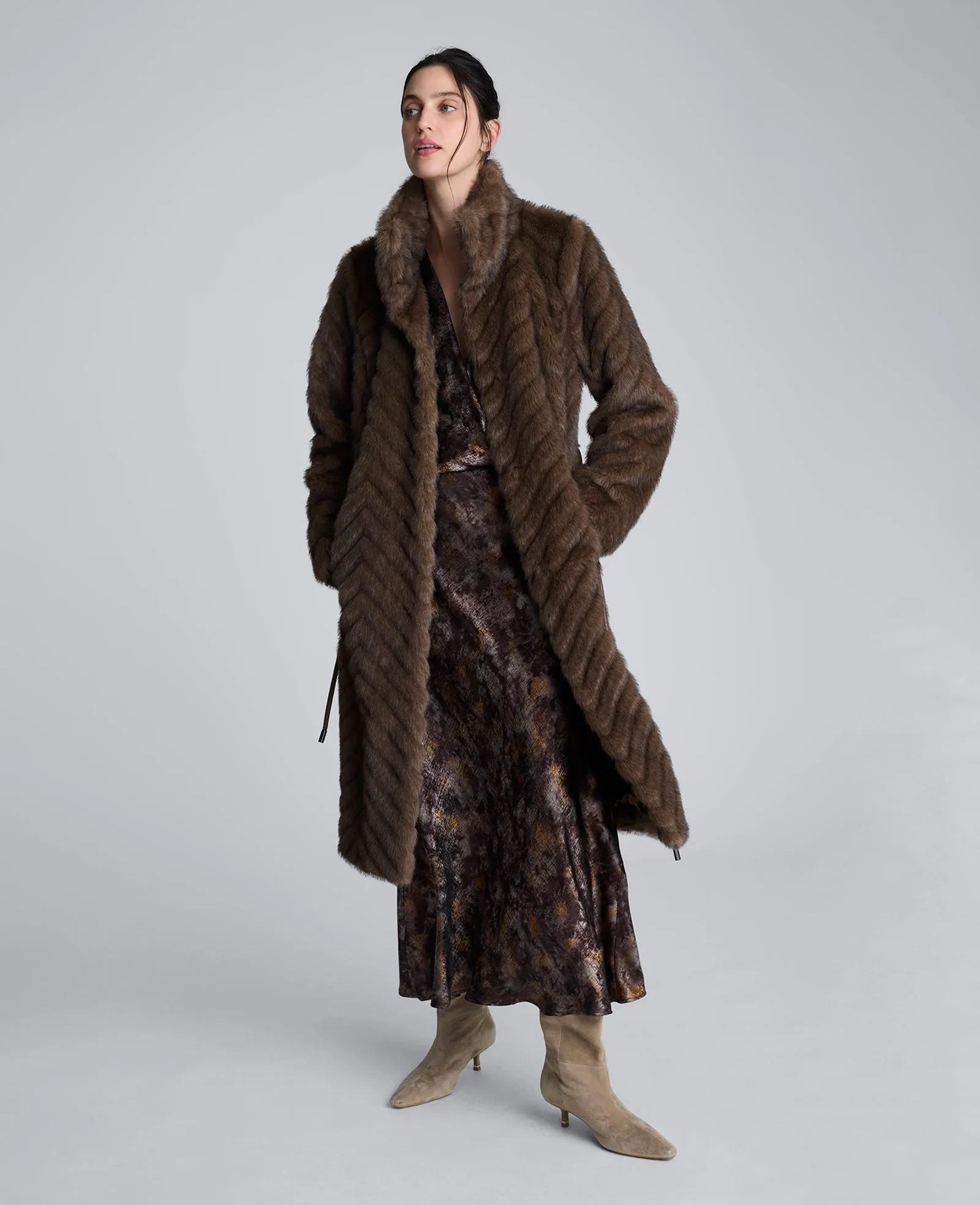 Grooved Faux Fur Coat with Tie Belt sold by Kenneth Cole product image thumbnail 4