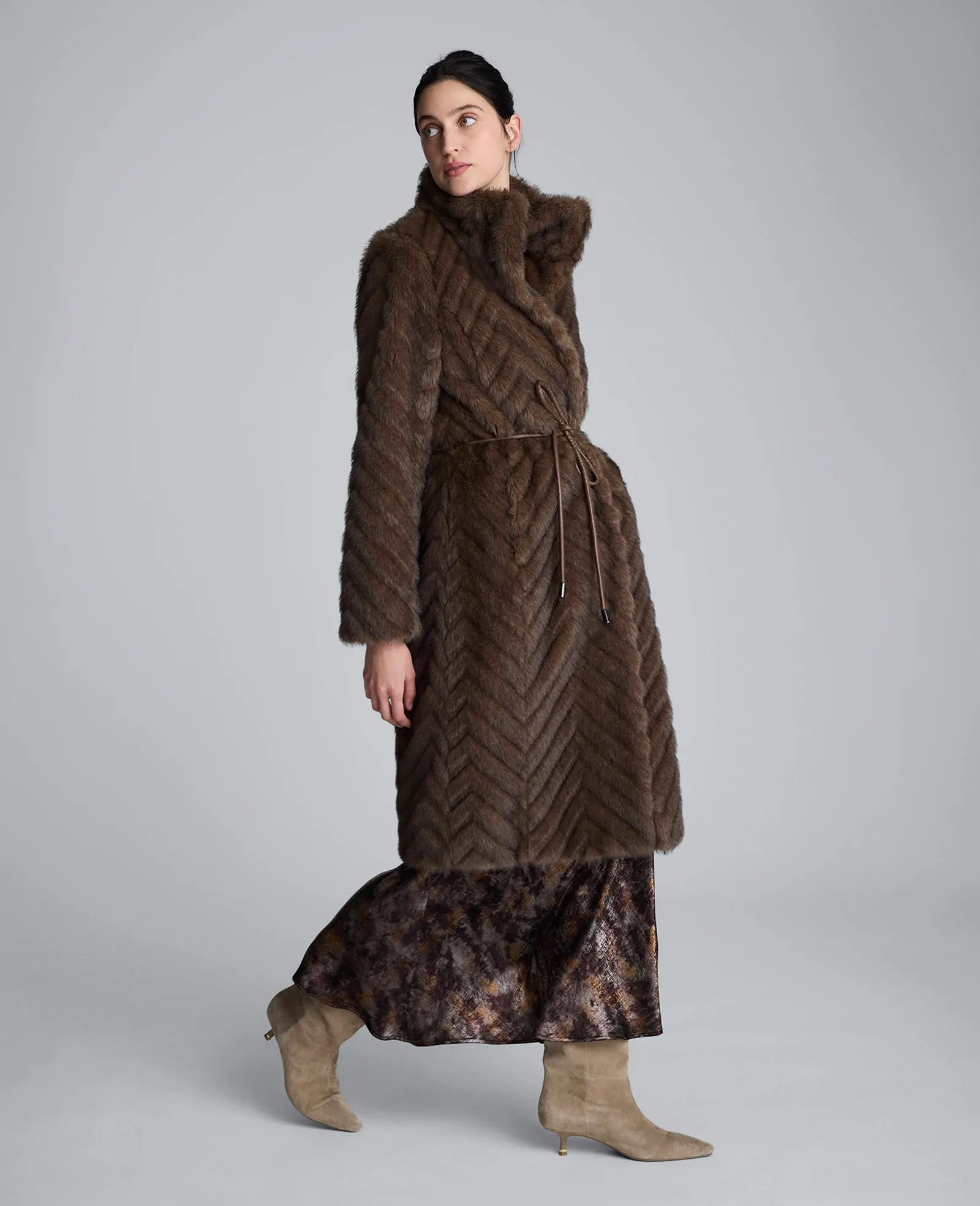 Grooved Faux Fur Coat with Tie Belt sold by Kenneth Cole product image thumbnail 3