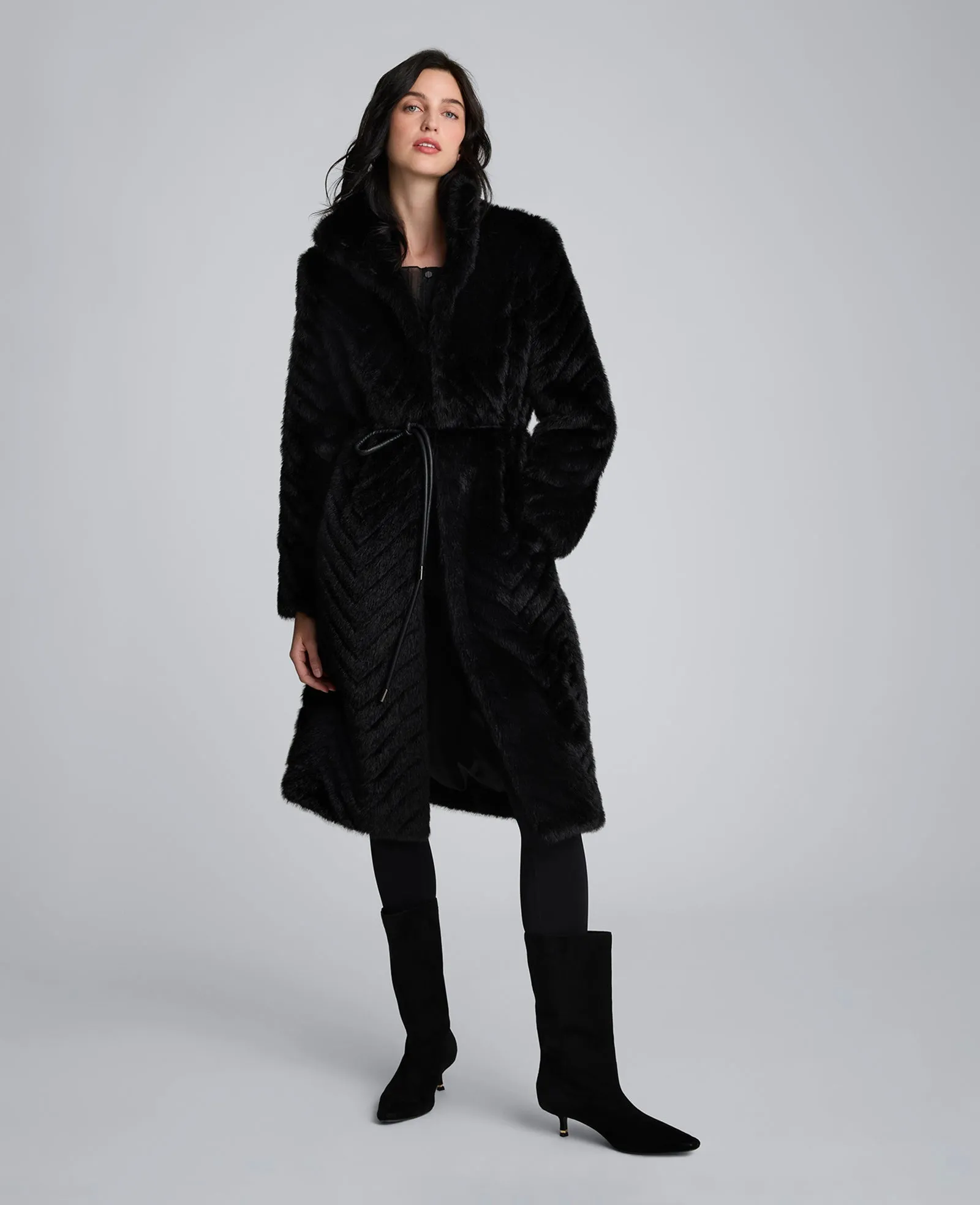 Grooved Faux Fur Coat with Tie Belt sold by Kenneth Cole product image thumbnail 4